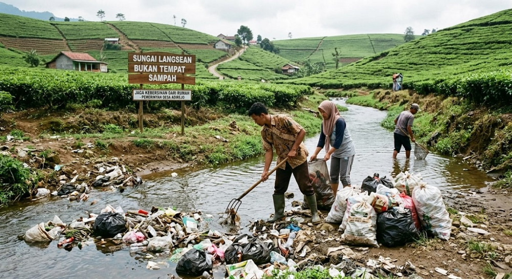 Sungai Langsean 'Terkepung' Sampah, Bupati Batang Minta Desa Bergerak dari Rumah