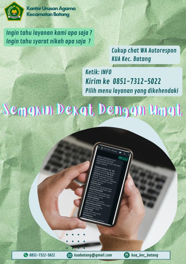KUA Batang Luncurkan Aplikasi Semakin Dekat dengan Umat Melalui Fitur WA Autorespon